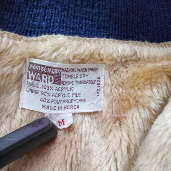 Montgomery Ward sweater coat women's size medium blue tan lined - Picture 12 of 12